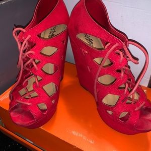 Red Lace Up Wedges